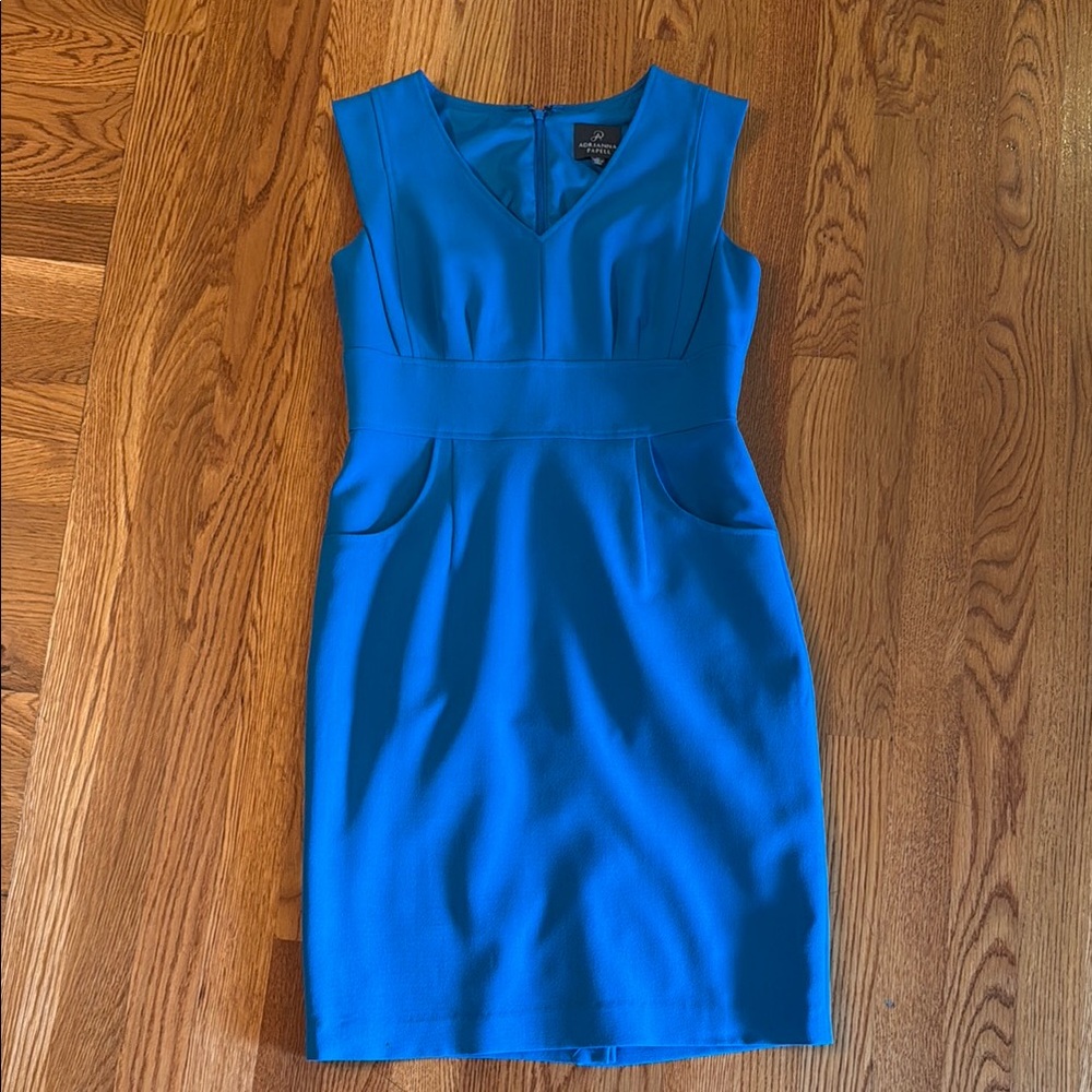 Adrianna Papell Blue Sheath Midi Dress Cap Sleeve